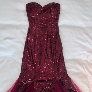 Sequined Burgandy Strapless Mermaid Dress (Size S)